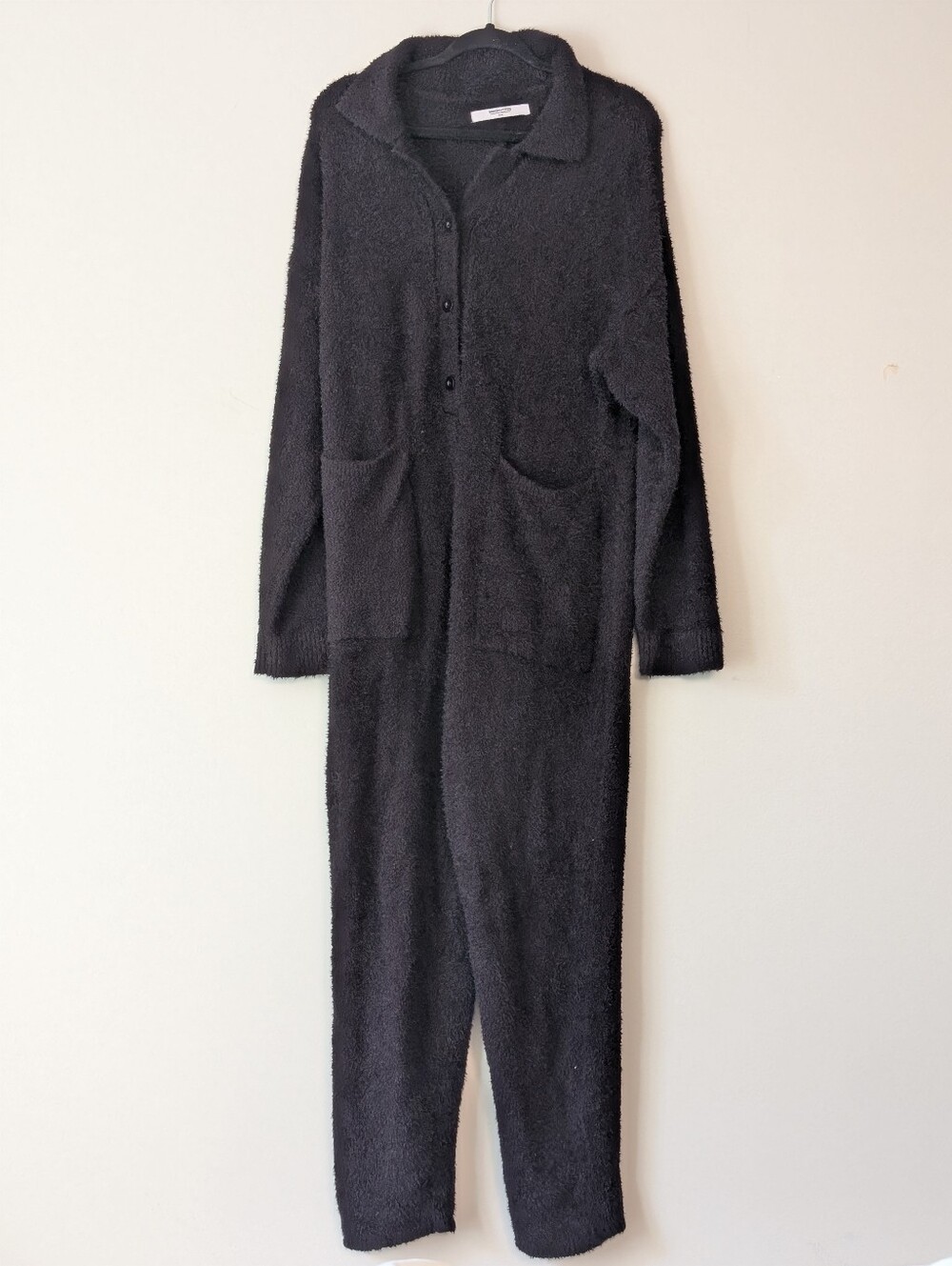 Smash + Tess Black Fuzzy Teddy Button-Front Jumpsuit Romper - Size M